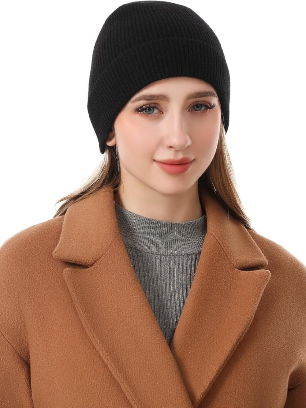 ⚡Women Black 100% Pure Mongolian Cashmere‎ Knit Hat Ultra Soft Winter Beanie